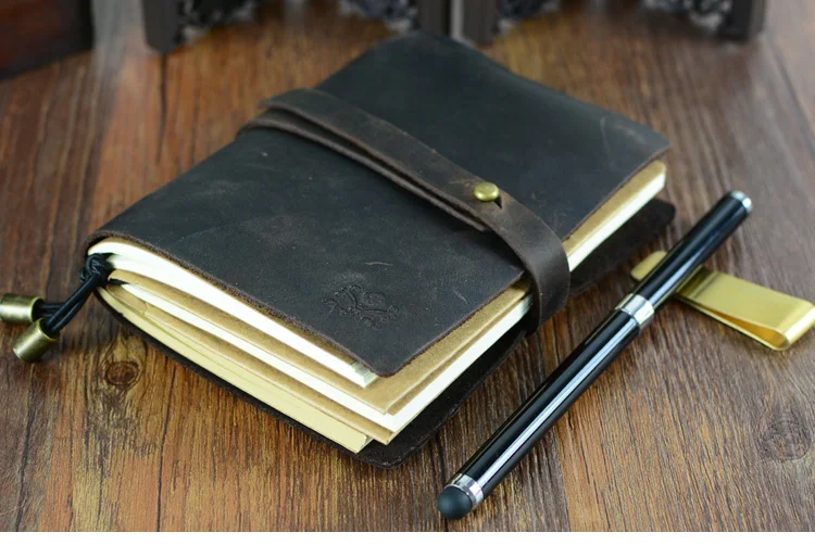 Небольшой размер, Ретро путешествия, натуральная кожа, Обложка, дневник, блокнот, проволочный дневник, книга TPN010(ручка и металлические части не включены - Цвет: Dark Brown