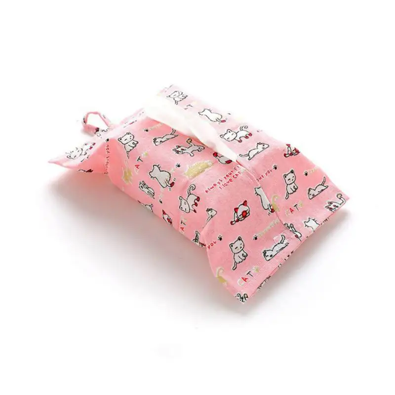

Newest Portable Hanging Tissue Bag Flower Pattern Linen Towel Paper Bags Creative Car Home Wall Hanging Storage Holder