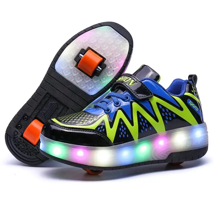 Светодиодный детский ролик обувь для мальчиков и девочек повседневная спортивная обувь с колесиками модные детские кроссовки размер 29-40 - Цвет: Two Wheel