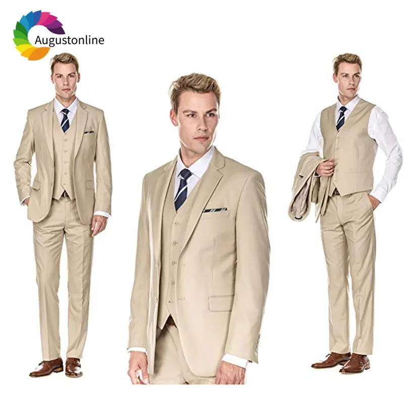 Custom Made Champagne Men Suits Groom Suit Wedding 2018 Tuxedos Groomsmen Prom Wear Costumes Homme 3 Pieces Jacket Pants Vest