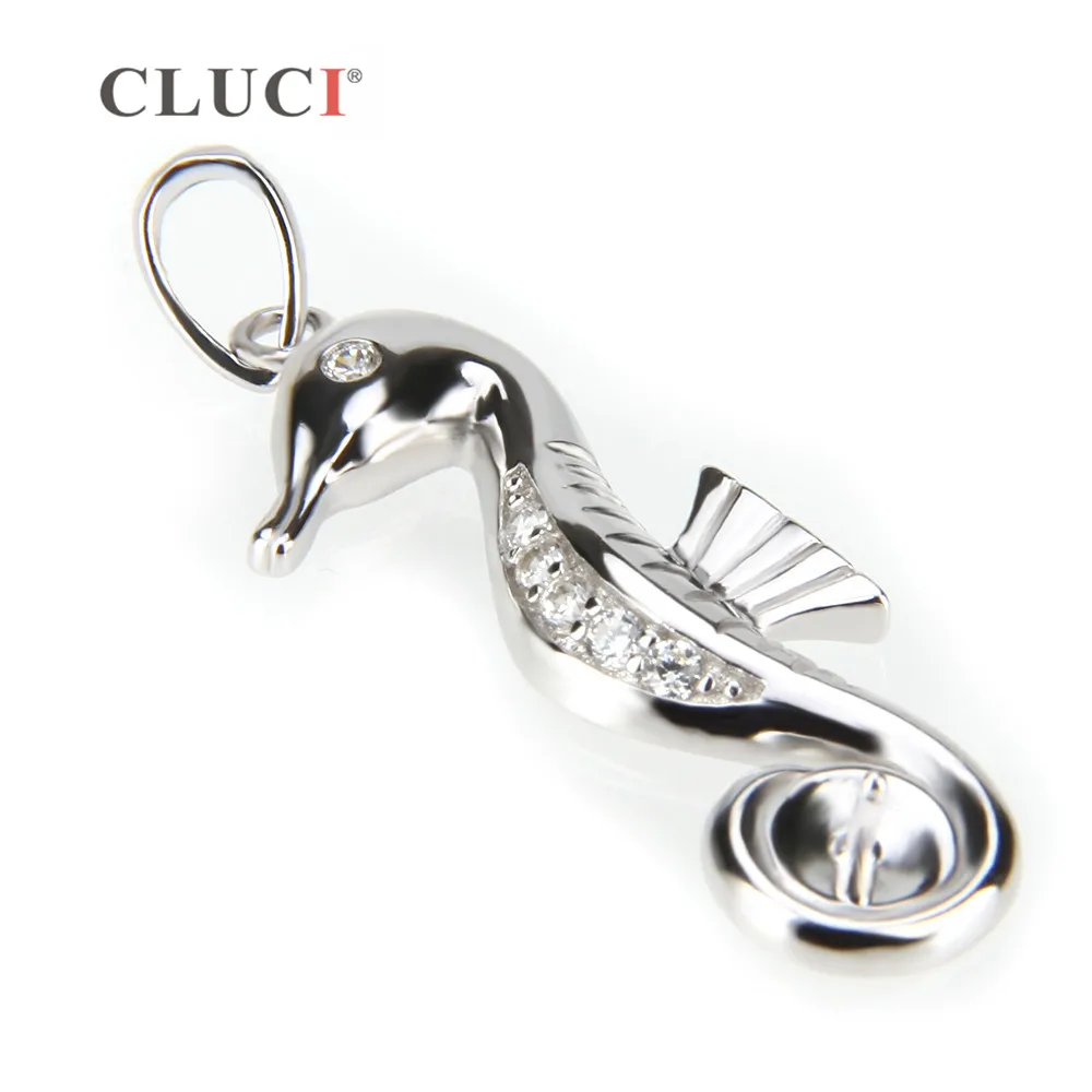 CLUCI Women Silver 925 Pearl Pendant Mounting for Jewelry 925 Sterling Silver Seahorse Shaped Charm Pendant Fine Jewelry SP032SB