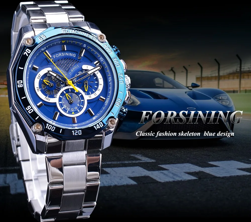 Forsining 2019 novo design azul calendário completo