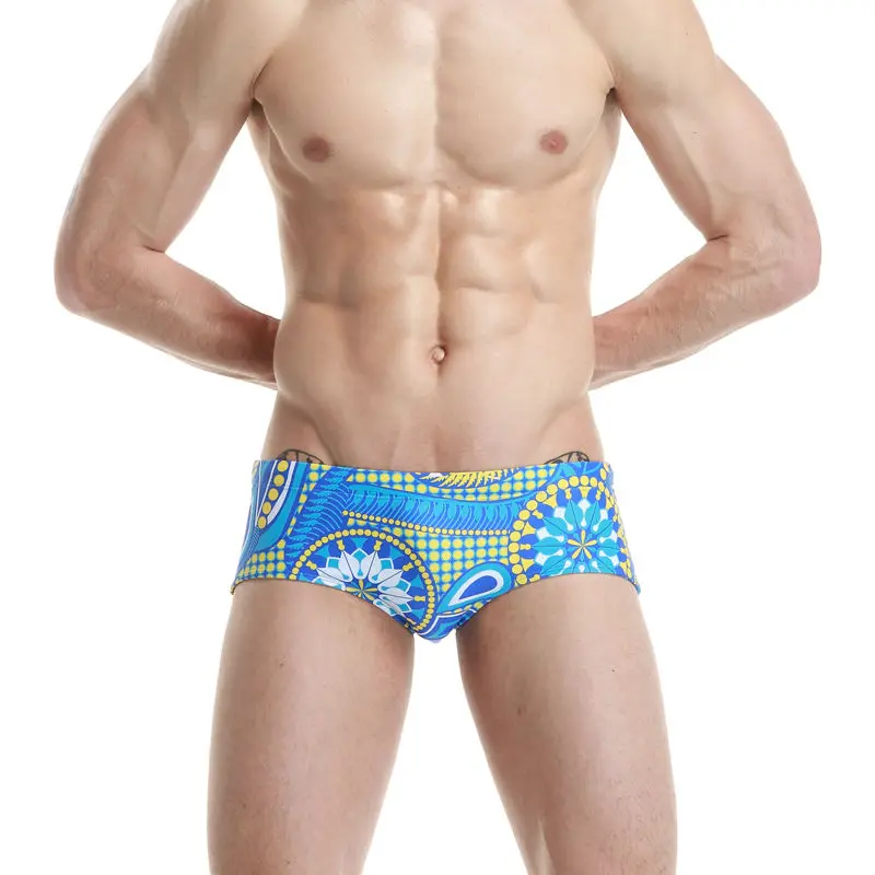 Mens Bathing Shorts Briefs Spandex Nylon Print Swimwear Men Trunk