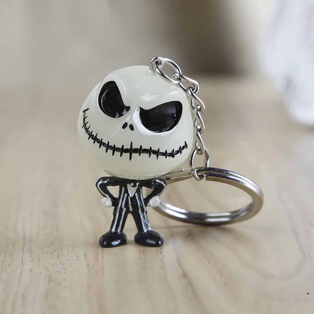 

4 Styles The Nightmare Before 3D Christmas Jack Skellington Keychain Noctilucent Resin Keyring Funny Jack Face Alloy Key Chains