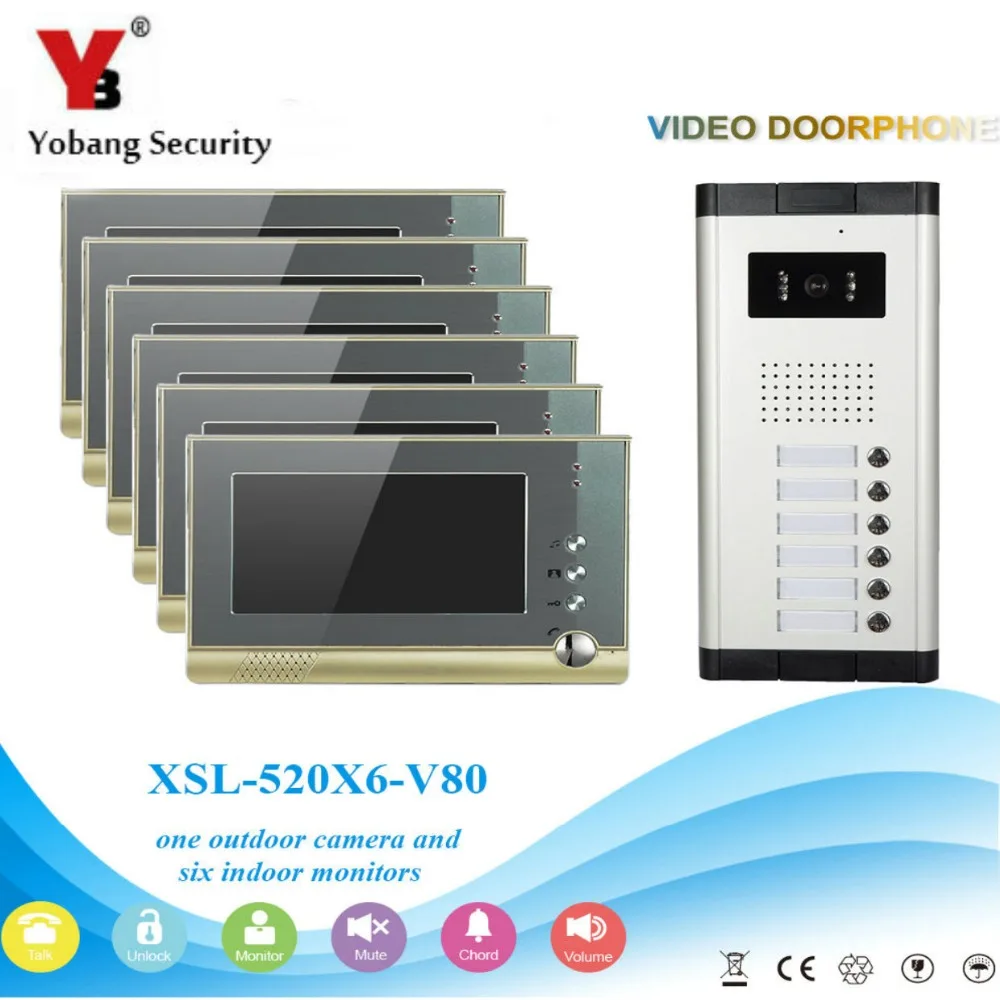 

YobangSecurity Villa Apartment Eye Door bell 7"TFT LCD Color Video Door Phone Doorbell Intercom System 1 Camera 6 Monitor