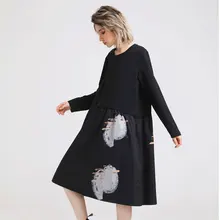 Осенняя длинная футболка, женская черная футболка, узор в горошек, с принтом, из кусков, большой размер, тонкие длинные топы, футболки, женская футболка, vestido de festa