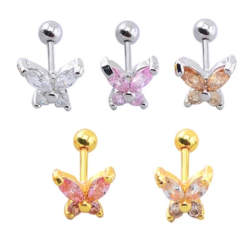 

10pcss/lot 2016 fashion jewelry free shipping CZ zircon butterfly stud earring stainless steel body piercing jewelry