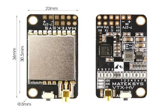 

Matek 5.8G 38CH 25mW 200mW 500mW Switched Video Transmitter VTX-HV 5V/1A BEC Output For RC Quadcopter Toys Models Transmission