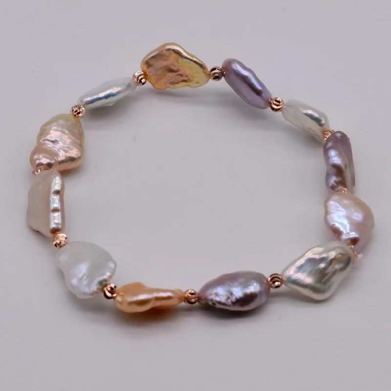 

Rainbow-colored baroque pearl bracelet. natural-shaped freshwater pearls. multicolored bracelets. fashion style