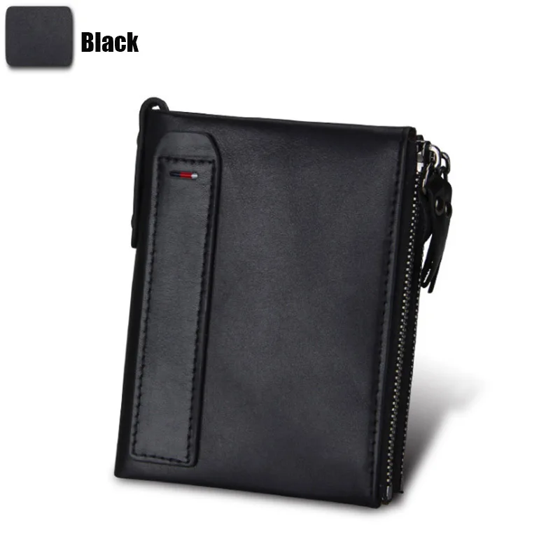 Genuine Crazy Horse Cowhide Leather Men Wallet Short Coin Purse Small Vintage Wallets Anti-RFID Pirate Brush Men Purse (45)