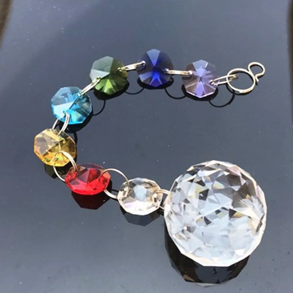 

DIY Hanging Colorful Octagonal Beads Crystal Suncatcher Light String Pendant Drop Home Garden Decorative Ornament Jewelry