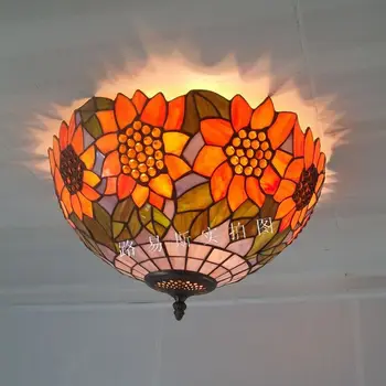 

European Garden charming sunflower ceiling lamp Tiffany glazed among American living room bedroom study mashups lighting