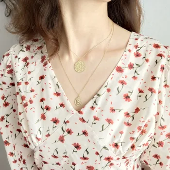 

Amaiyllis 100% s925 Sterling Silver Boho Geometric Necklace Gold Chain Choker Coin Necklace Women Accessories Collares Femme