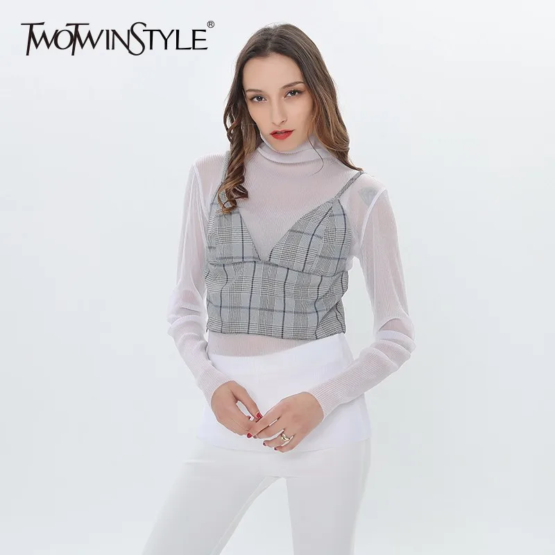 Женский клетчатый короткий топ TWOTWINSTYLE без рукавов жилет большого размера для