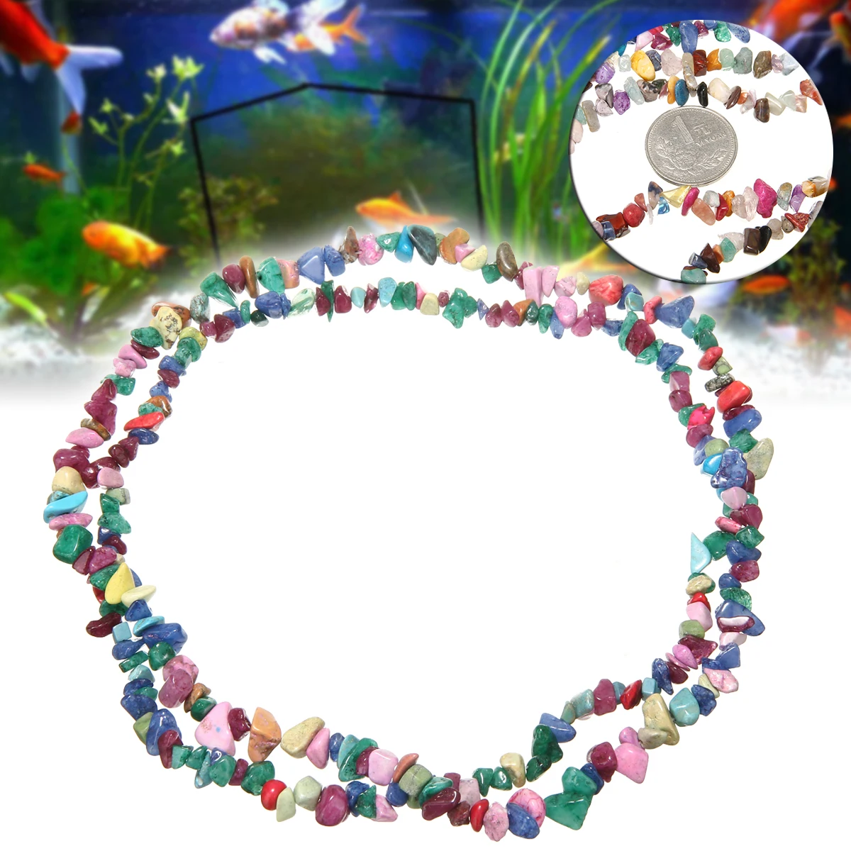 New About 60g Gemstone Gravel Bead Mixed Color Jewelry Beads for Home Party Decor Ornaments Stone Craft DIY Gift 84cm Long