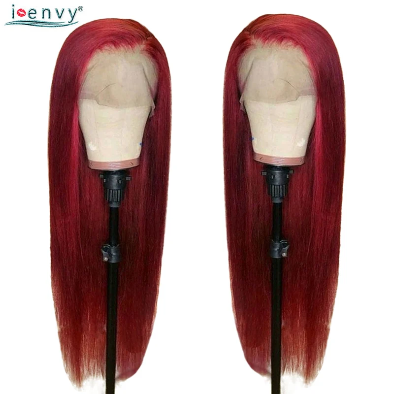 

Ombre Burgundy Lace Front Wig Human Hair Straight Peruvian 13X4 Front Lace Wig Pre Plucked With Baby Hair Remy 99J Red Lace Wig
