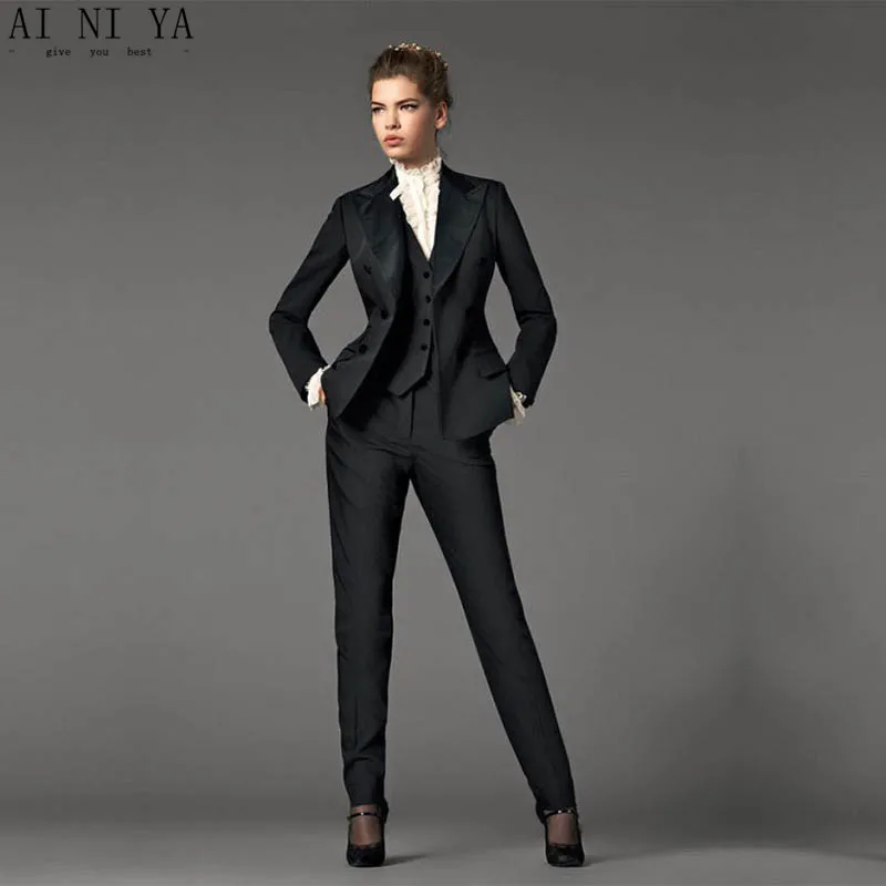 Jacket+Pants+Vest Design Black Women Business Suits Blazer Female ...