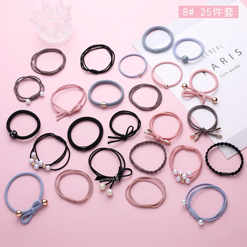 20/25 Pcs Scrunchies for Girls Hair Ties Pearl Elastic Hair Bands for Women Hair Holder Headbands Stretchy Hairbands Headwear - Цвет: 25 Pcs a set 6