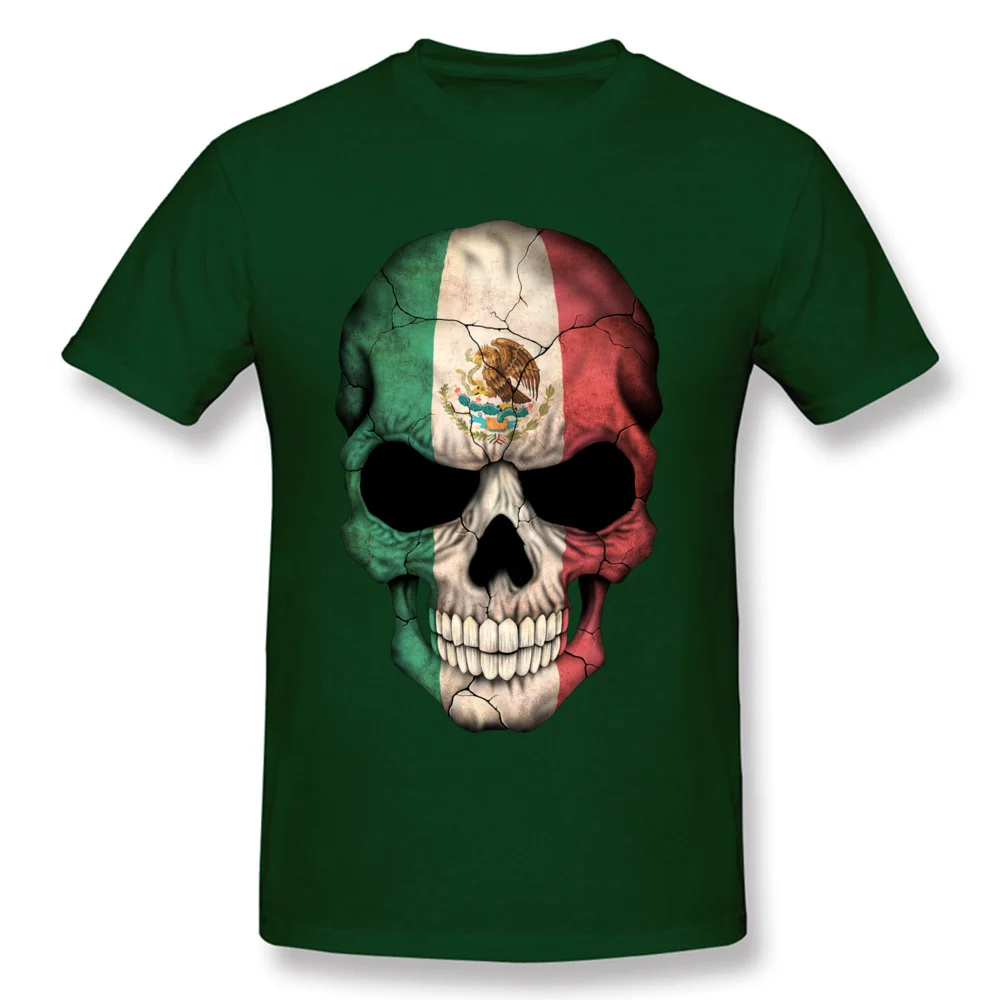 Mexican Flag Skull T-Shirt Birthday Short Sleeve Designer Crew Neck 100% Cotton Tops Shirt Tee Shirt for Men Summer/Autumn Mexican Flag Skull dark