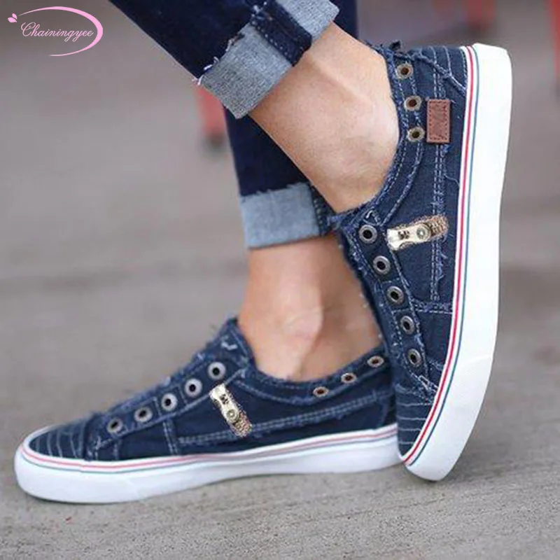 

British casual style comfortable round toe canvas shoes flat with shoes fashion rivets slip-on platform women's shoes