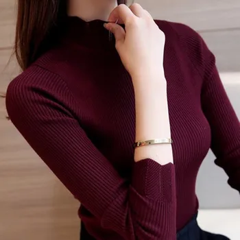 

2019 Autumn Women lady sweater high elastic Solid Turtleneck sweater women slim sexy tight Bottoming Knitted Pullovers