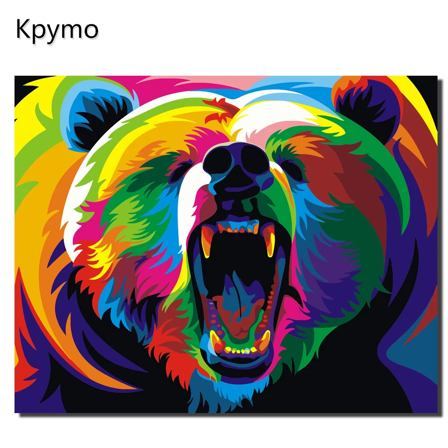 

Kpymo Colorful Bear Paint by Number Kits Coloring By Numbers On Canvas Decorative Pictures Wall Pictures for Living Room
