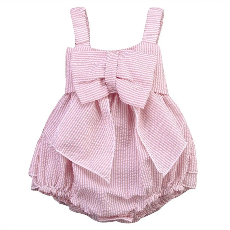 

High Quality 0-24M Summer Newborn Cute Striped Bubble yarn Pink Baby Dress girl party dress newborn baby girl dresses
