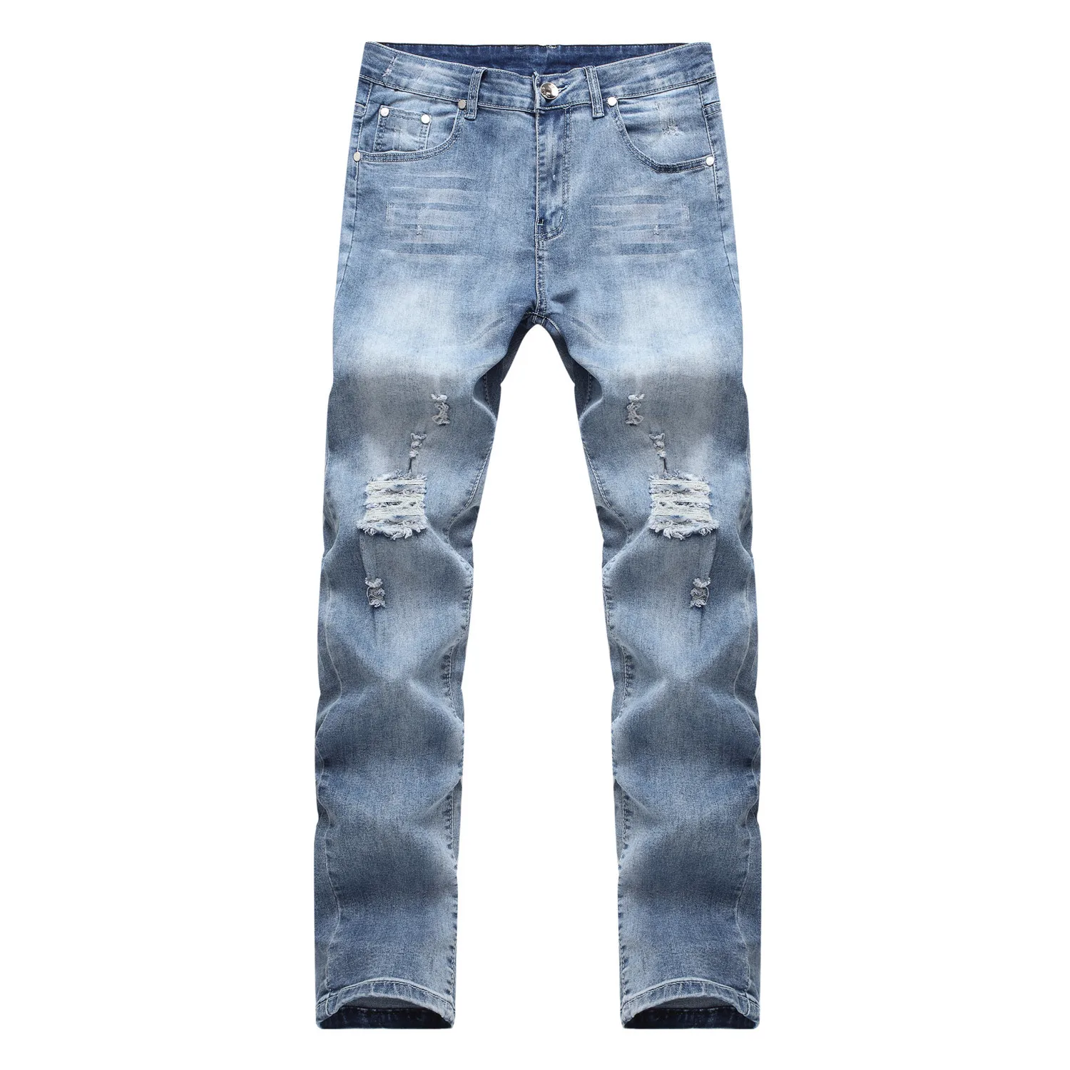 Мужские ковбойские джинсовые брюки, мужские джинсы в стиле хип-хоп, рваные джинсы с дырками, Мужская Лоскутная Верхняя одежда, модные брюки, укороченные брюки - Цвет: blue