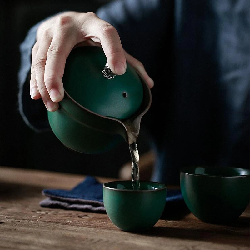 Пинни кунг-фу портативный чайный набор включает в себя 1 горшок 2 чашки с пакетом пигментированный дорожный чайный набор керамический японский стиль посуда для напитков