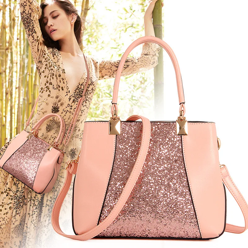 

2017 New High-capacity Ladies Platinum Package Elegant Fashion Minimalist Sequined Shoulder Messenger Handbag Women Bags