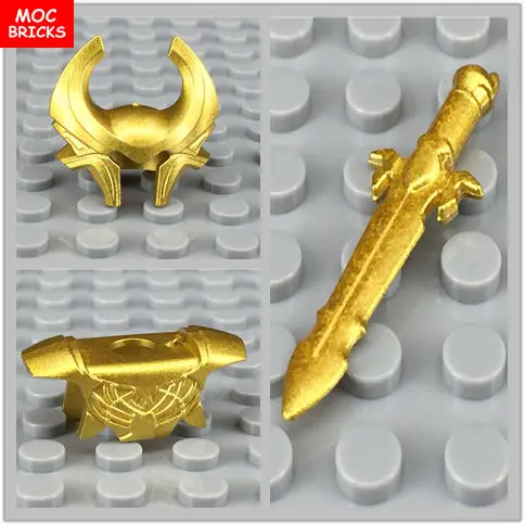 

10 sets/lot MOC Bricks DIY Painted Gold Armor helmet sword Set Weapon Educational Building Blocks PG1124 Toy kids best gifts