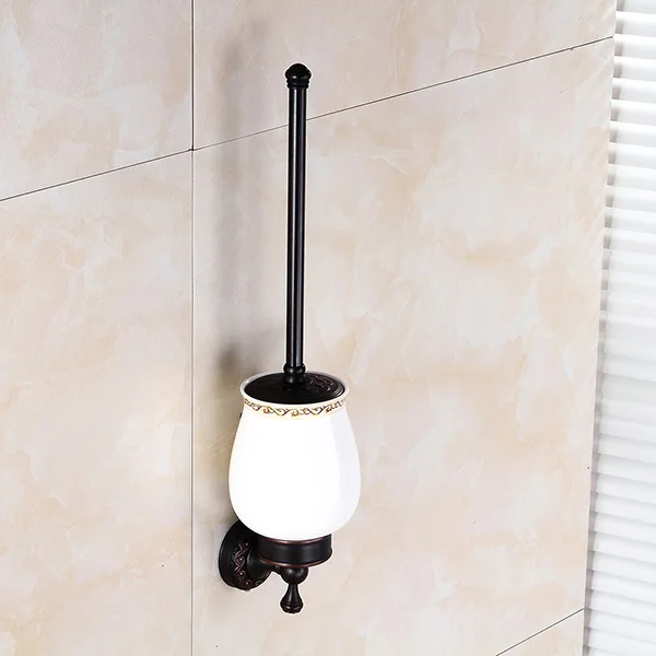 Латунь Аксессуары для ванной комнаты Комплект черный полированный крючки мыльница держатели для туалетной щетки сидушки на унитаз пепельница корзина для салфеток - Цвет: Toilet Brush