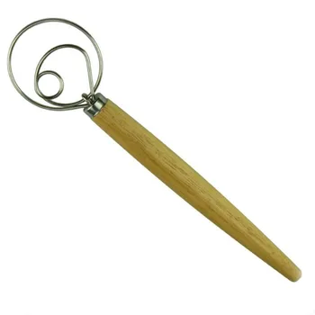 

High quality stainless steel wooden danish dough whisk handle