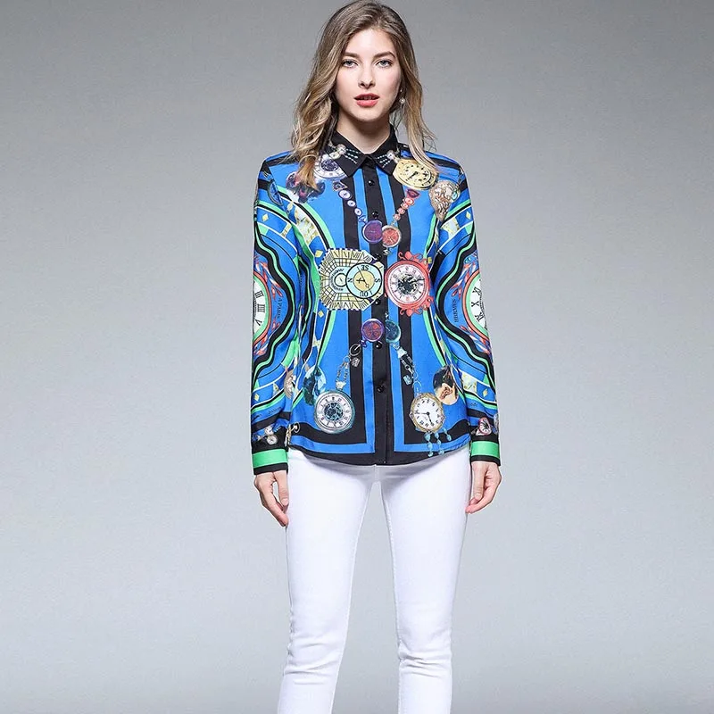 JKKFZY Women Long Sleeves Turn Down Casual Fashion Runway Blouse 2018 Autumn New High-End Elegant Office Shirt Casual Top JKKFZY Women Long Sleeves Turn Down Casual Fashion Runway Blouse 2018 Autumn New High-End Elegant Office Shirt Casual Top