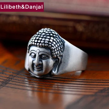 

Buddha Ring 100% S990 Real Sterling Silver Jewelry Men Women Ethnic Scrub Buddha head Ring Christmas gift Jewelry R3