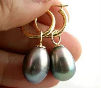 

VERY BEAUTIFUL A PAIR 11-14MM SOUTH SEA BLACK PEARL EARRING 14 GOLD