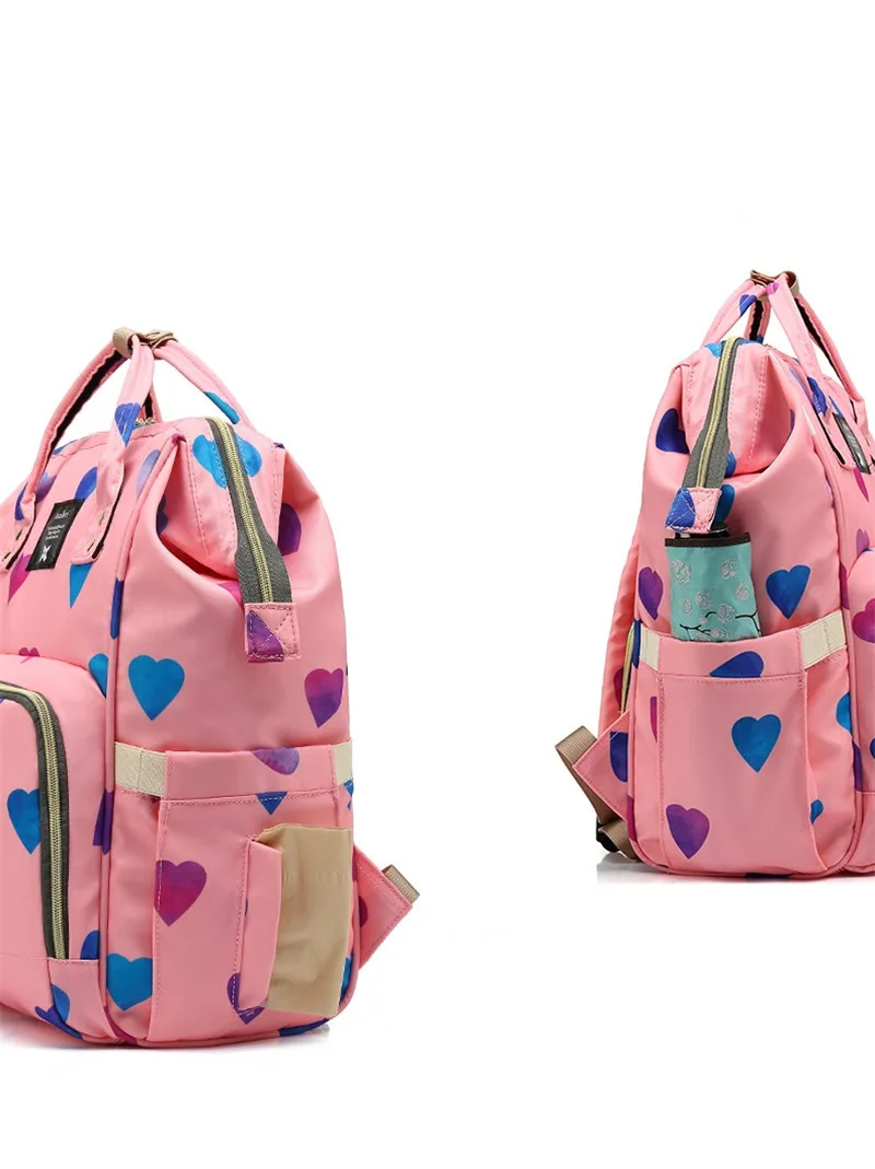 Upgrade Love Heart Printed Multi-function Mummy Diaper Bags Mother and Baby Candy Color Backpack Large Capacity Fashion Travel17