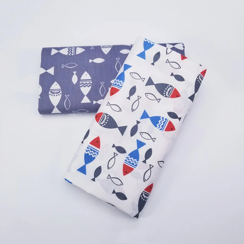 

50x40 Small Fish Printing Cotton Twill Fabric Patchwork Cloth Handmade DIY Sewing Quilted Children's Clothing Breathable Fabric