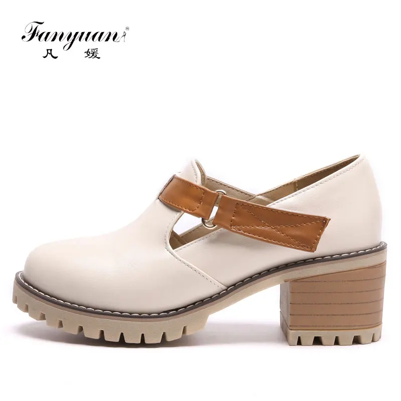 

Fanyuan Latest Fashion high heels women Mix color Hook and Loop Outdoor Activities Soft ladies Pumps Concise Mary Jane shoes