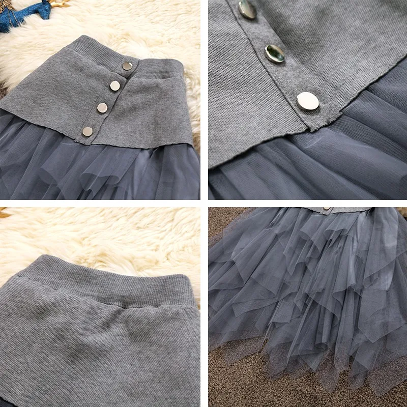 Осенне-зимние новые женские шикарные трикотажные Соединенные пряжи однобортные средней длины юбки женские милые асимметричные юбки