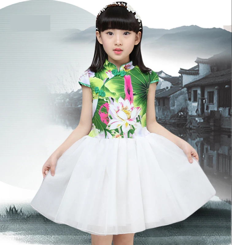 Baby Chinese Qipao Ball Gown Dress Girls Floral Cheongsam Multi-Colors Kids Short sleeve dresses New Year gift Children's Party Performance clothes (10)