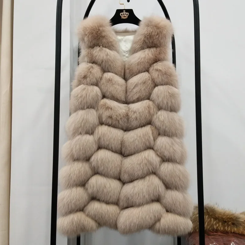 

90 cm Real Fox Fur Vest long Women Winter 100% genuine Fox Fur Sleeveless Vest thicken Jacket female coats 7color free shipping