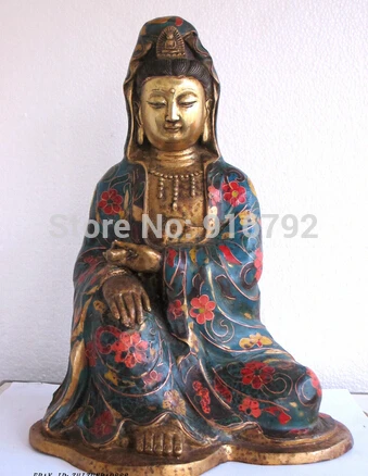 

Wholesale price****12"Tibet Buddhism bronze gild Cloisonne Sit Kwan-Yin Bodhisattva Quan Yin Statue