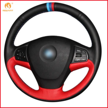

MEWANT Black Red Genuine Leather Car Steering Wheel Cover for BMW F25 X3 2011-2017 F15 X5 2014 Interior Accessories Parts