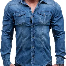 Рубашка ковбой Для мужчин s хлопок новые летние Для мужчин рубашка с длинными рукавами мужской синий модные Бизнес повседневная одежда горячая Распродажа Топ Размеры