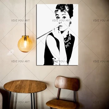 

Free Shipping 100% Hand-painted Black And White Audrey Hepburn Wall Art Pop Art Oil Painting On Canvas High Quality Artworks