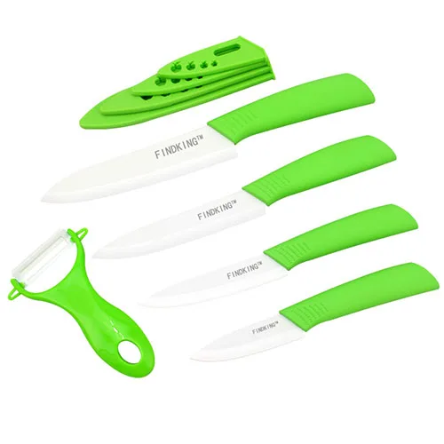 FINDKING набор кухонных ножей из циркония керамический набор ножей " 4" " 6" дюймов ножи+ Овощечистка+ Чехлы от шеф-повара фруктовый нож - Цвет: Green