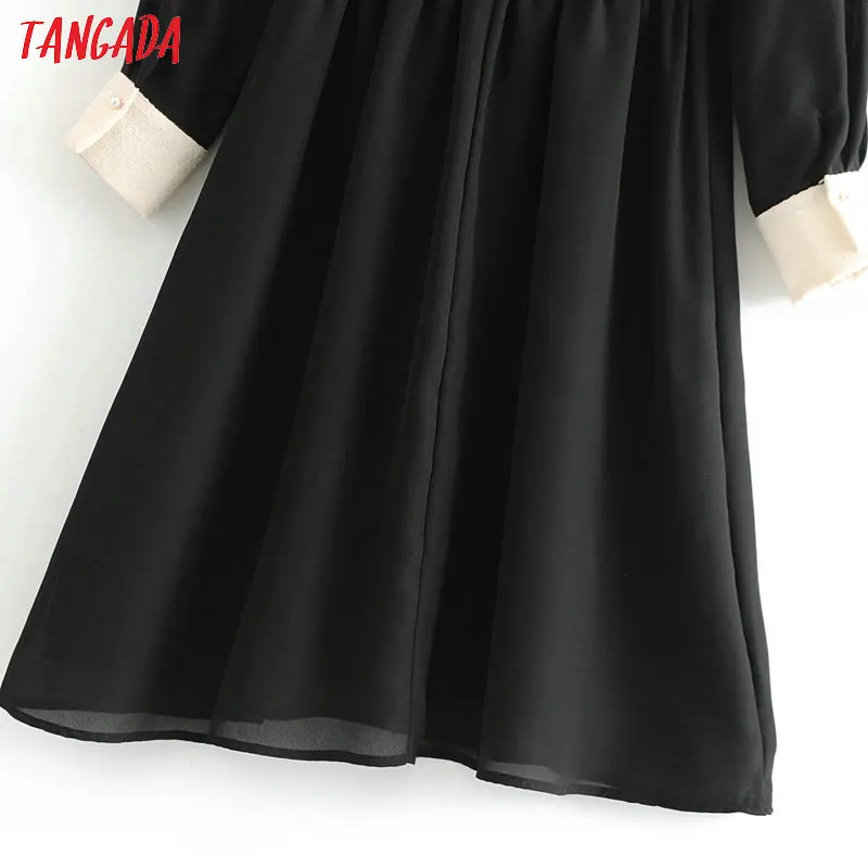 Tangada женское черное плиссированное платье на пуговицах с длинным рукавом Весна до колена женские туники элегантные женские платья TL38