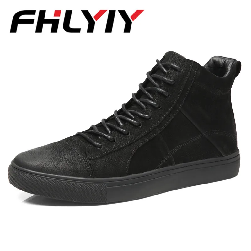 

Men Winter Boots High Top Genuine Leather Boots Vintage Men'S Ankle Boots High Quality Shoes Botas Masculina Bota Black