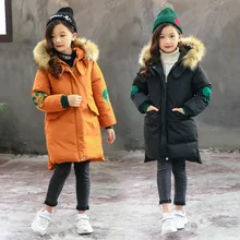 Теплая зимняя одежда для девочек пальто на возраст от 3 до 13 лет Новинка года, детская утепленная куртка зимний комбинезон с капюшоном, длинная верхняя одежда детская хлопковая парка